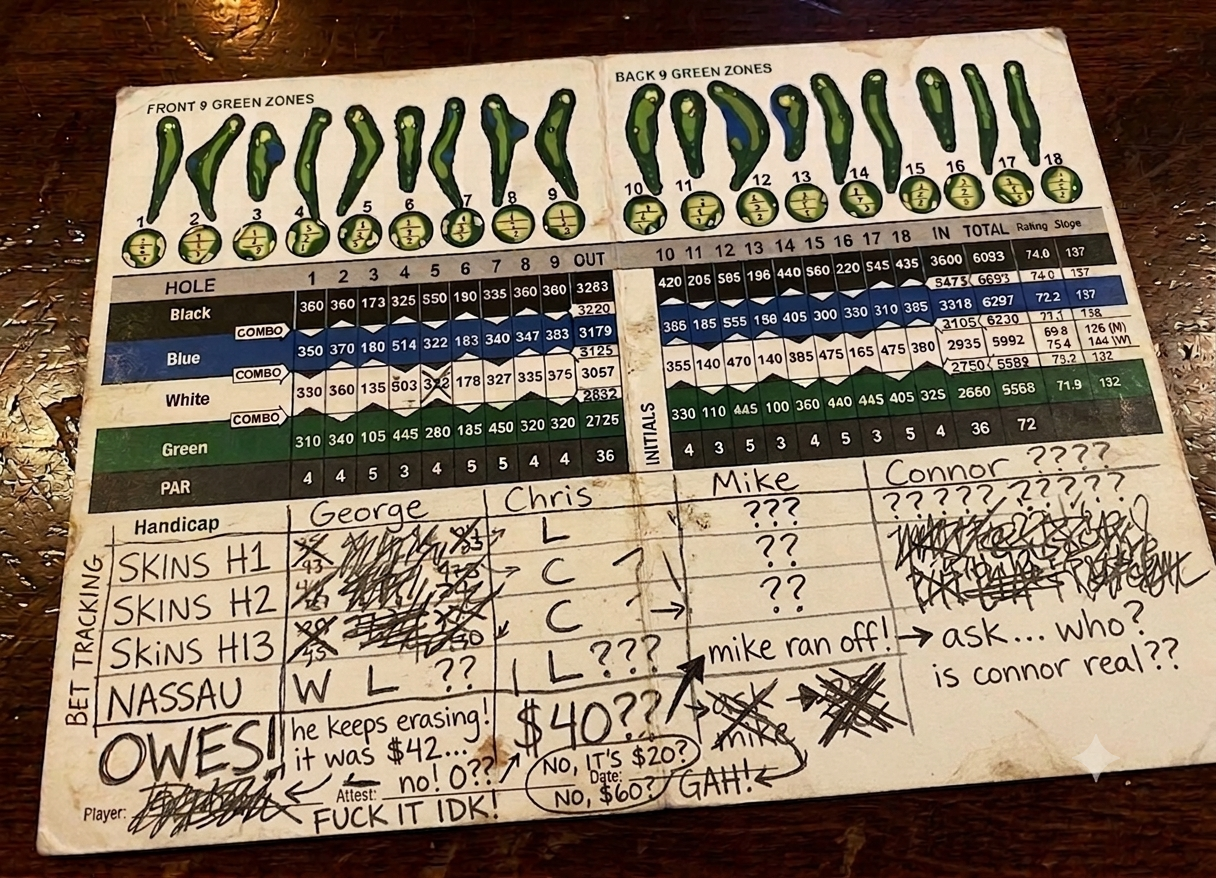 Messy handwritten scorecard